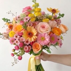 Ramo de flores tonos rosa y amarillo