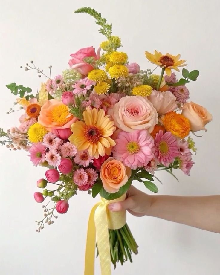 Ramo de flores tonos rosa y amarillo
