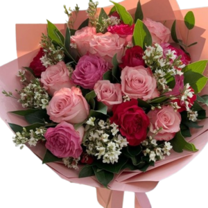 Ramo de Rosas Jardín Rosadas y Fucsias con Matthiola (bouquet rosas jardín)