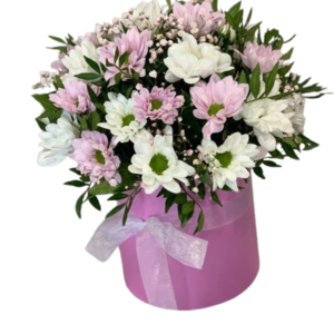 Caja de Flores con Margaritas Blancas y Rosadas (caja de flores)