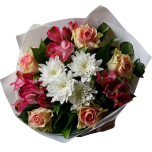Ramo Mixto de Rosas, Astromelias y Margaritas Blancas (bouquet flores mixtas)