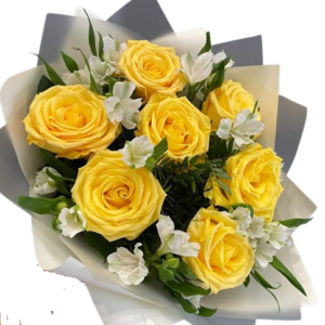 Ramo de Rosas Amarillas con Astromelias Blancas (bouquet rosas amarillas)